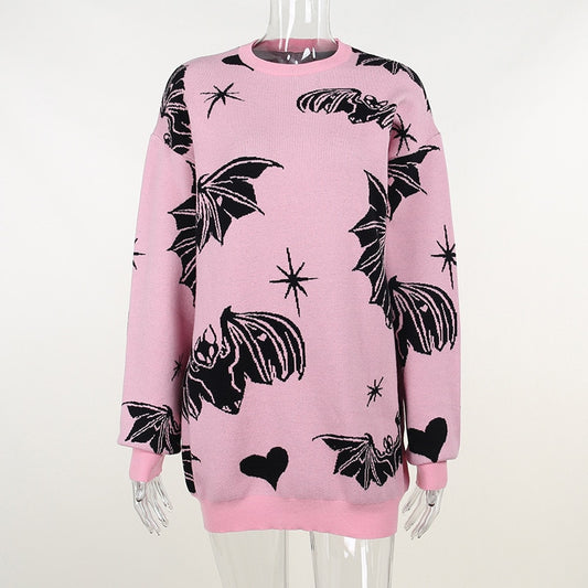 2 Color Knitted Pullover with Bat Print (FREE shipping)